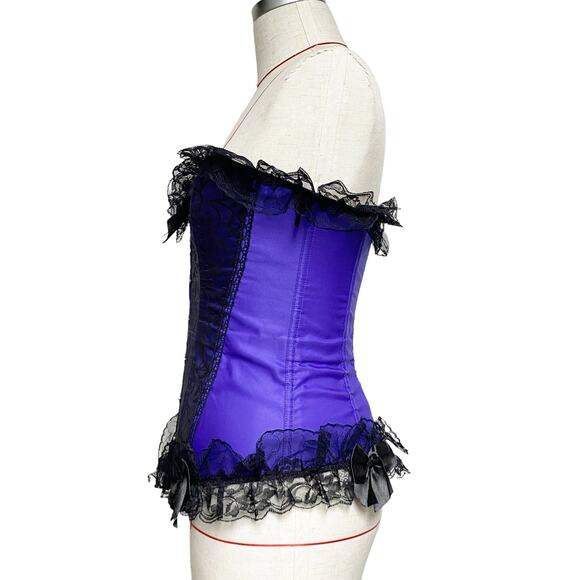 Alivila Womens Size M Purple Black Lace Trim Corset - Picture 3 of 8